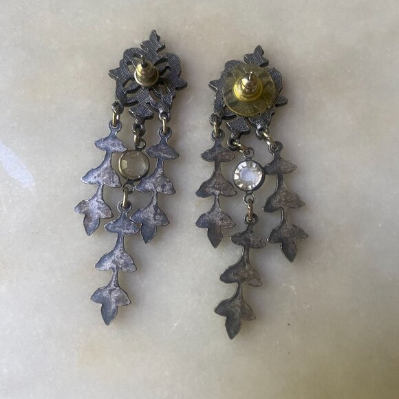 925 Sterling silver VTG Chandelier Marcasite pierced crystal dangle earrings - Picture 5 of 7